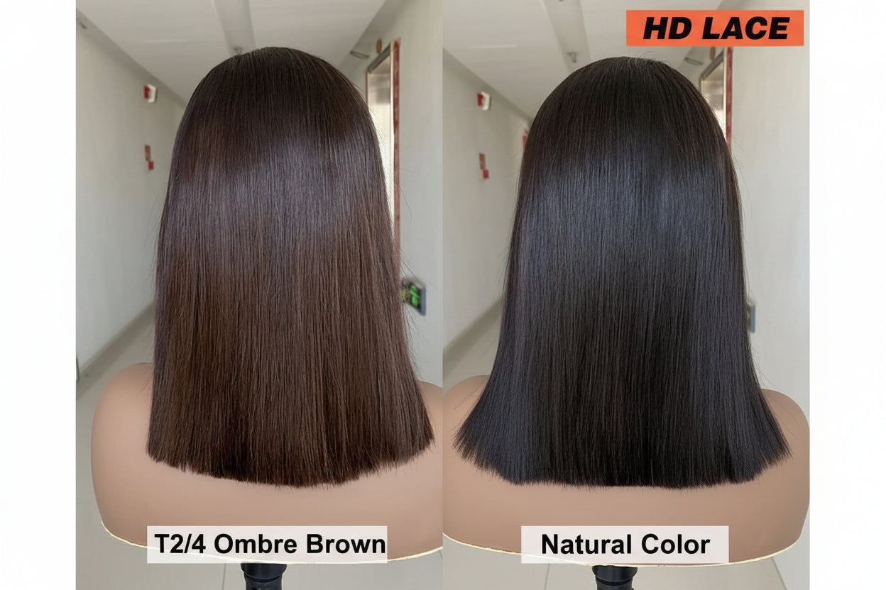 Bone Straight HD Lace Frontal Wig Raw Vietnamese Hair Double Drawn Short Bob Human Hair Wigs For Women Pre Plucked Ombre Brown