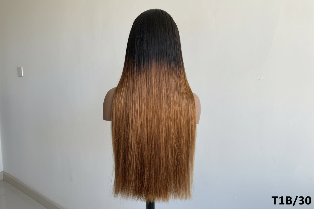 Ombre Honey Brown Vietnamese Bone Straight Wigs Double Drawn Colored Human Hair Wigs Raw Hair HD Transparent Lace Frontal Wig