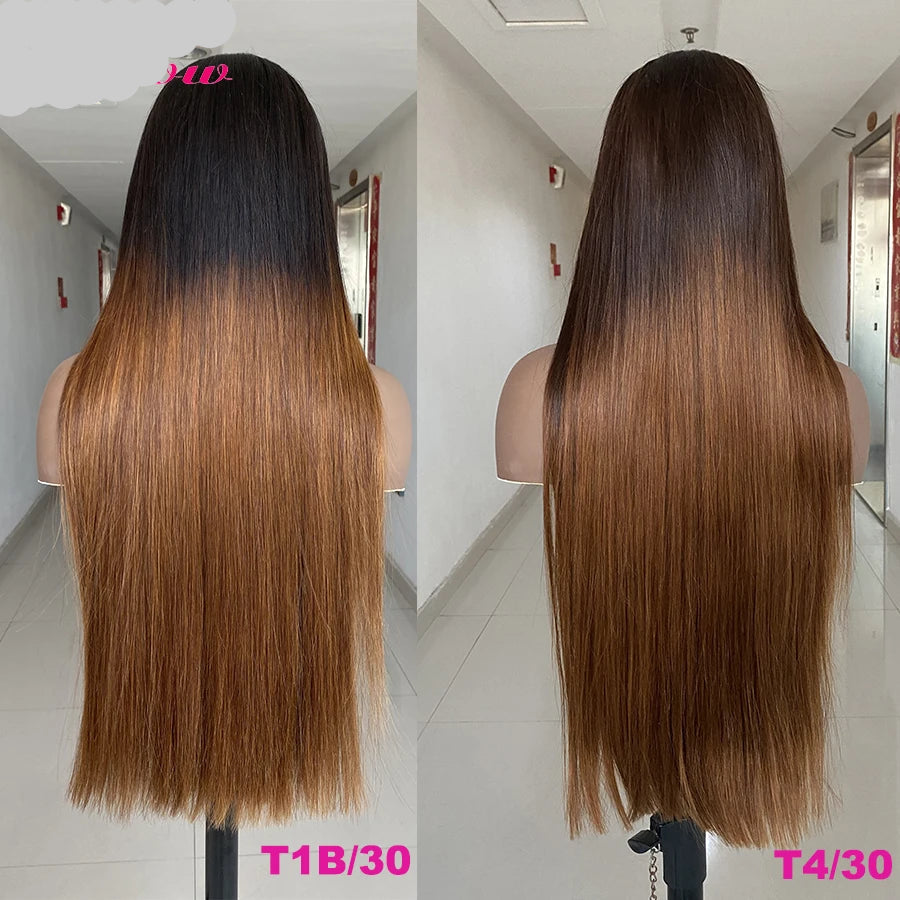 Ombre Honey Brown Vietnamese Bone Straight Wigs Double Drawn Colored Human Hair Wigs Raw Hair HD Transparent Lace Frontal Wig
