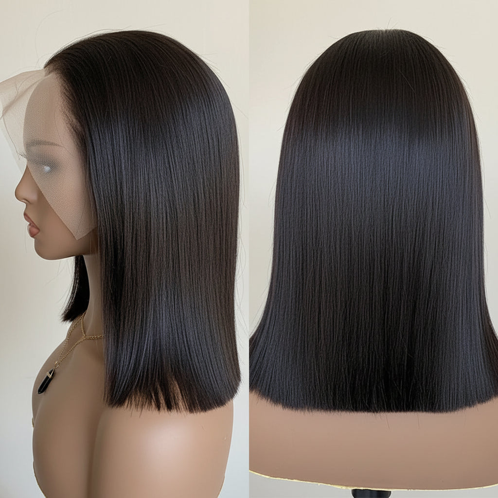 Bone Straight HD Lace Frontal Wig Raw Vietnamese Hair Double Drawn Short Bob Human Hair Wigs For Women Pre Plucked Ombre Brown