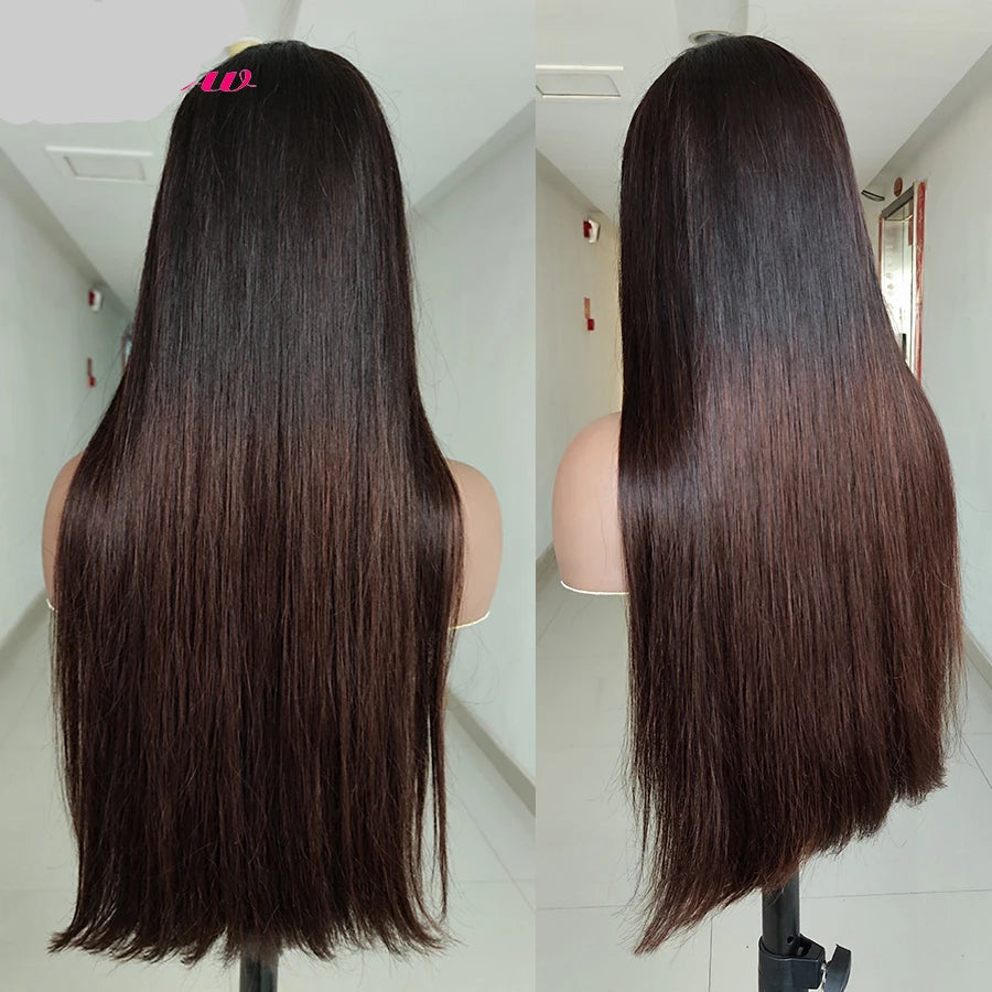 Raw Vietnamese Super Double Drawn Bone Straight Bob Wigs Ombre Brown HD Transparent Lace Frontal Human Hair Wigs Bleached Knots
