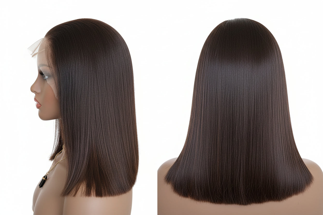 Bone Straight HD Lace Frontal Wig Raw Vietnamese Hair Double Drawn Short Bob Human Hair Wigs For Women Pre Plucked Ombre Brown