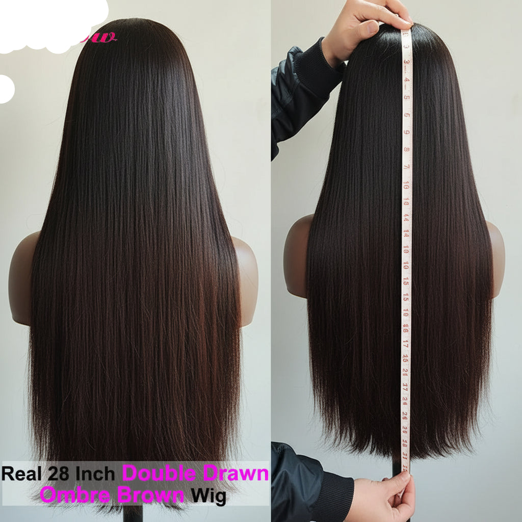 Raw Vietnamese Super Double Drawn Bone Straight Bob Wigs Ombre Brown HD Transparent Lace Frontal Human Hair Wigs Bleached Knots