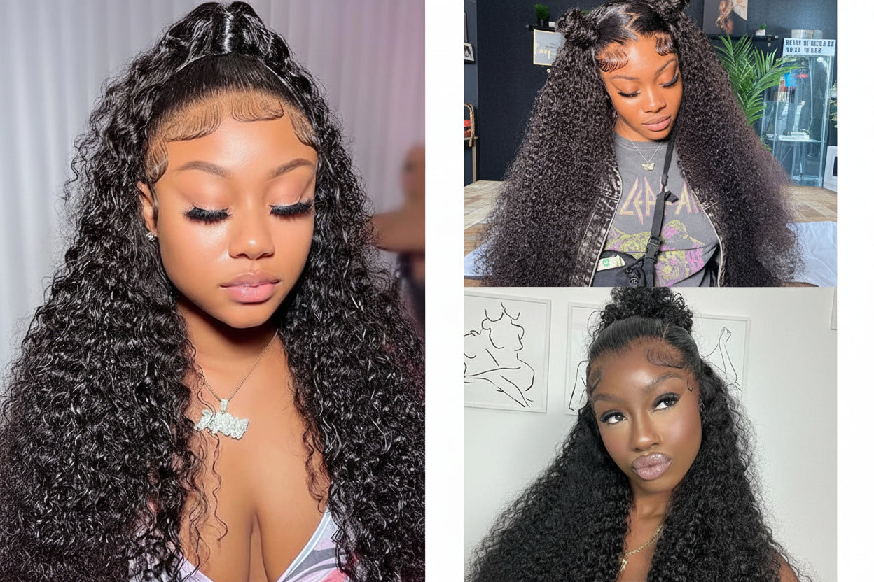 Raw Vietnamese Curly Human Hair Wigs 250 Density 13X4 HD Transparent Lace Frontal Wig Pre Plucked Black Wig 100% Human Hair